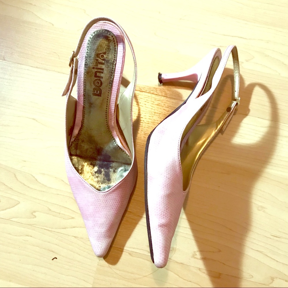 Pink Leather Lower Heels Pumps